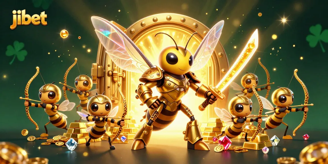 Experience thrilling play at Jibet with vibrant golden hornet heroes amidst sparkling treasures.
