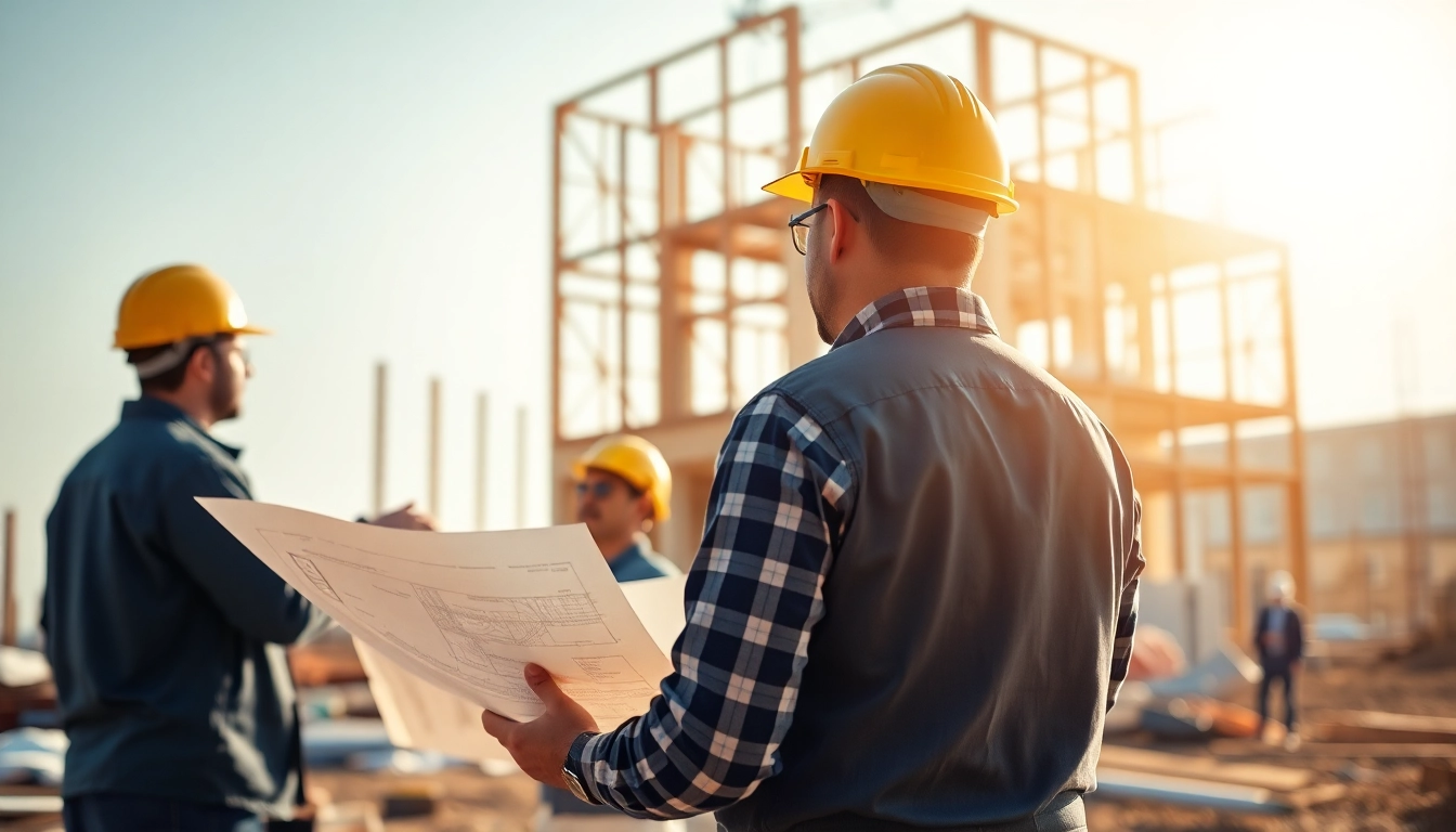New Jersey Construction Manager directing a construction project at a lively job site.