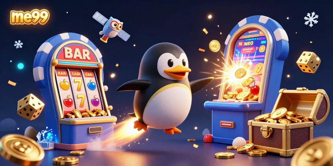 Celebrate winning at ME99 with a golden penguin blasting to a jackpot casino!