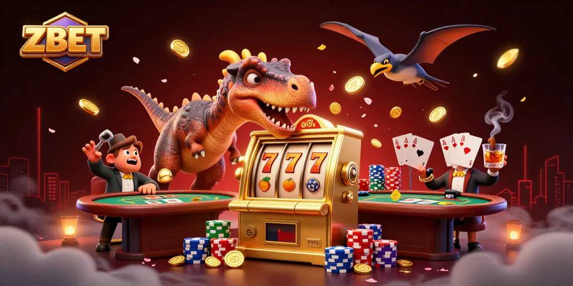 ZBET slots come alive as cartoon dinosaurs engage in a jackpot frenzy, capturing flying gold coins.