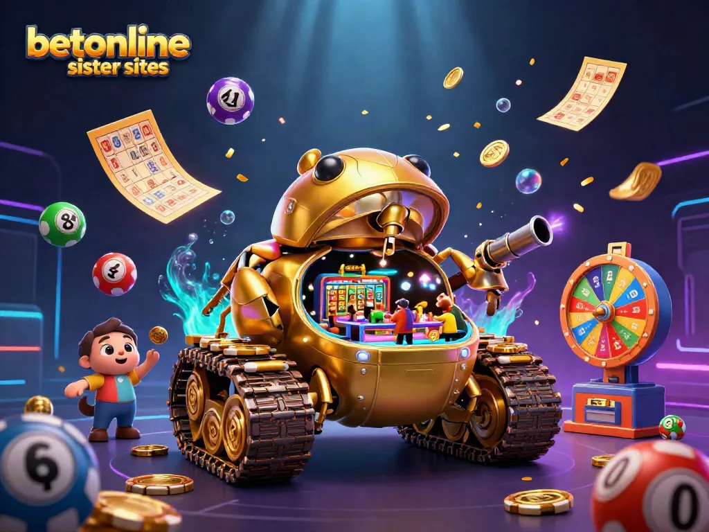 Experience vibrant gaming action with betonline sister sites in this lively 3D casino illustration.