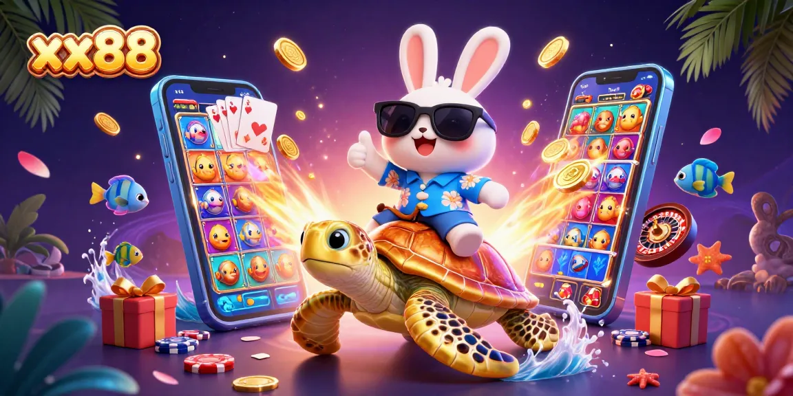 Experience exciting gameplay at xx88 with a lucky rabbit, golden sea turtle, and vibrant slot elements.
