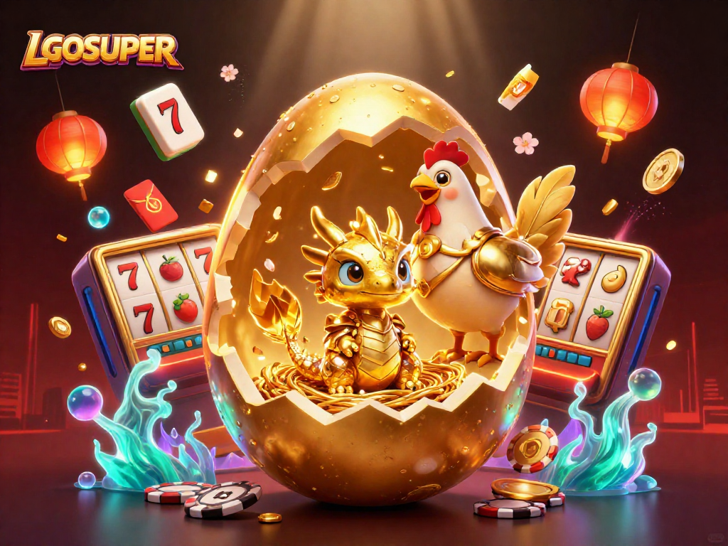 Experience thrilling gaming with LGOSUPER as a golden dragon emerges from a slot nest.