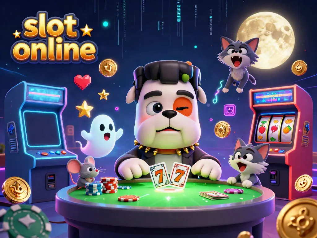 Play thrilling slot online games with a cartoon bulldog dealer, ghost mouse, and werewolf kitten.