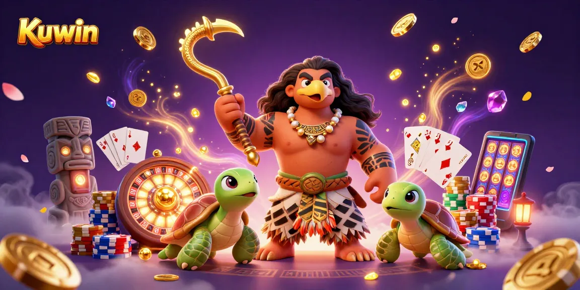 Kuwin heroes celebrate wins with vibrant casino elements and jewels in dynamic atmosphere.