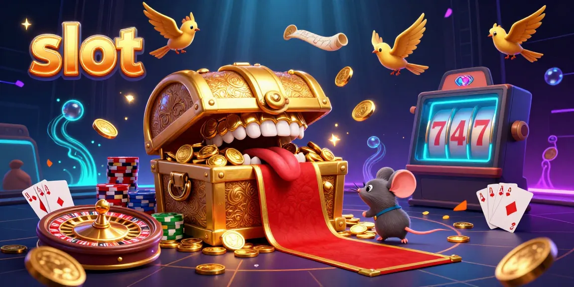 Experience immersive slot gaming with a golden treasure chest, adventurous mice, and dynamic casino elements.