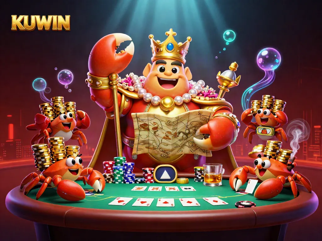Kuwin challenges players with its vibrant online casino atmosphere featuring a golden crab emperor.