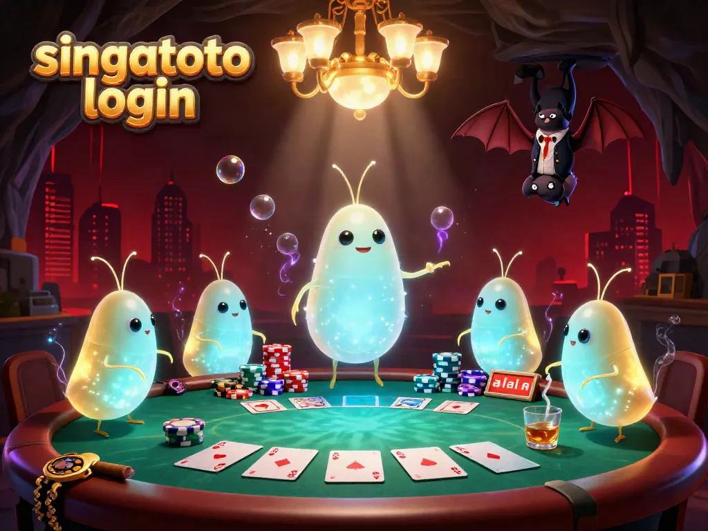 Experience exciting gameplay with singatoto login featuring vibrant 3D glowworms illuminating a casino scene.