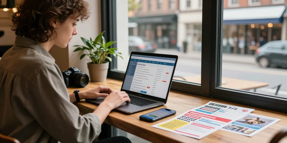 Engaging user browsing BedPersonal for local classifieds in a coffee shop setting.