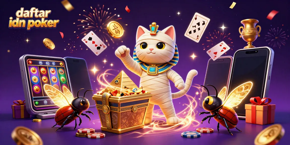 Engage in thrilling daftar idn poker games framed by mystical Egyptian elements, vibrant casino atmosphere.