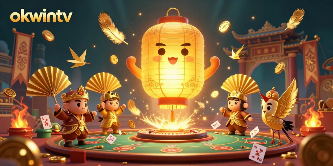 Experience thrilling gameplay with okwintv, featuring a vibrant casino scene illuminated by golden lanterns and dynamic gambling elements.
