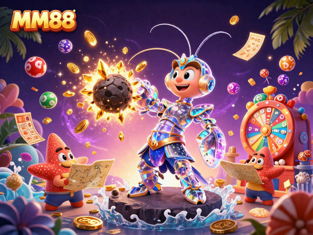Experience the excitement of MM88 with vibrant games and colorful prizes in a galactic casino adventure.