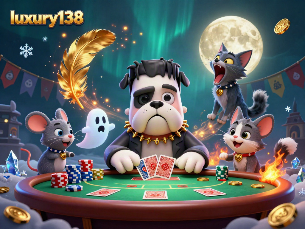 Experience excitement at luxury138 with a vibrant casino scene including unique characters and dynamic gameplay.