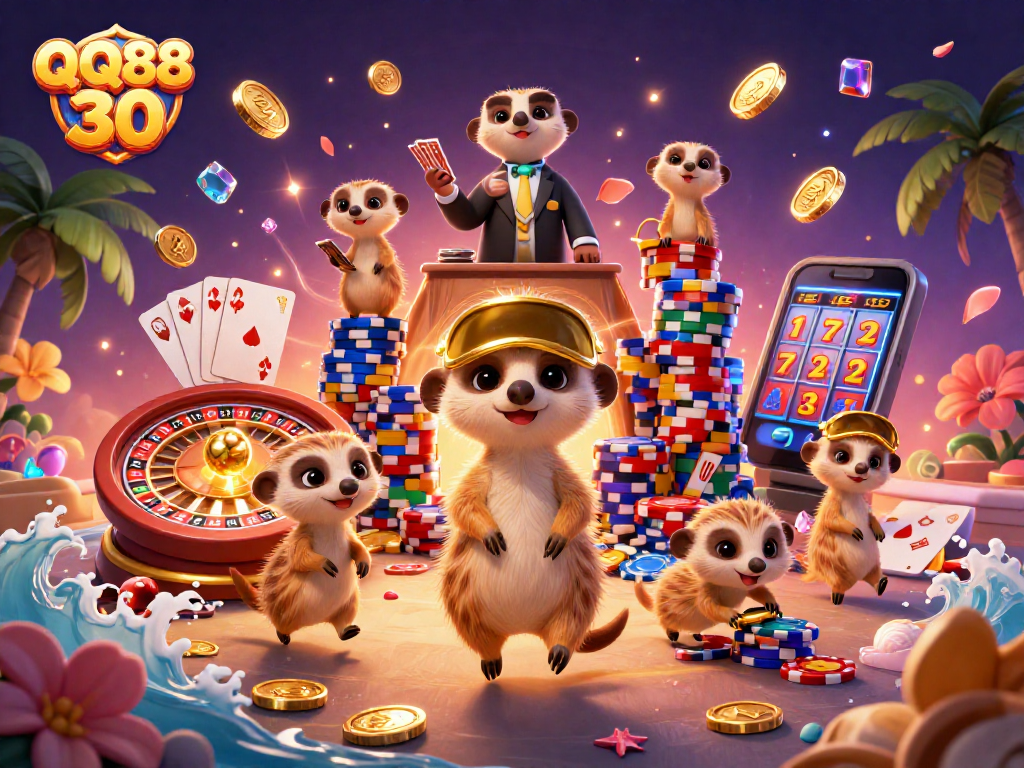 Experience the thrilling world of QQ88 30 with meerkats showcasing casino excitement and winning potential.