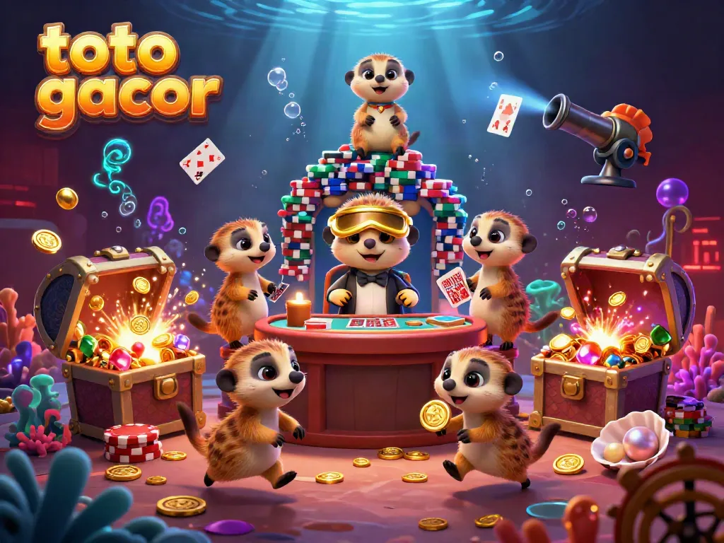 Experience excitement with toto gacor as meerkats run a colorful casino operation amidst treasure-filled underwater scenes.