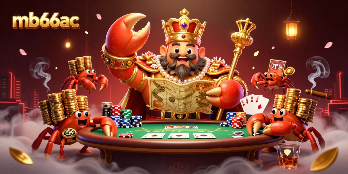 Experience thrilling action at mb66ac with our golden crab emperor presiding over a vibrant poker scene.