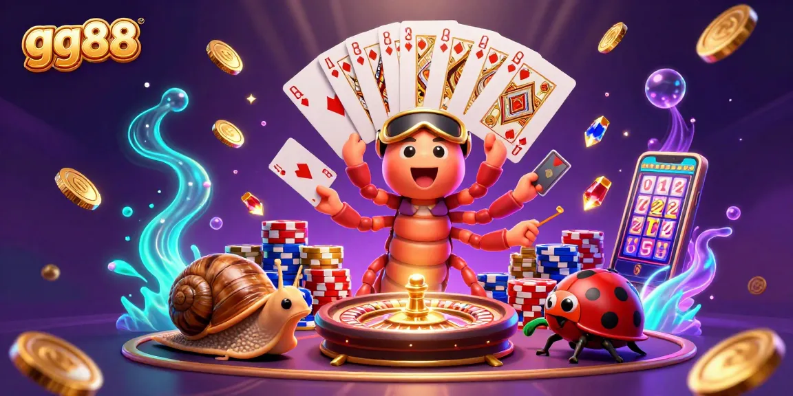 Engaging scene at gg88 with a charming millipede dealer and dazzling casino elements.