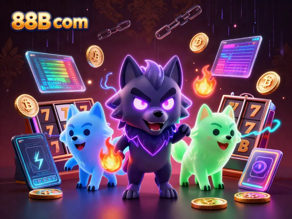 Engage with 88B com's vibrant slot games featuring ghostly wolves, crypto assets, and dynamic elements.