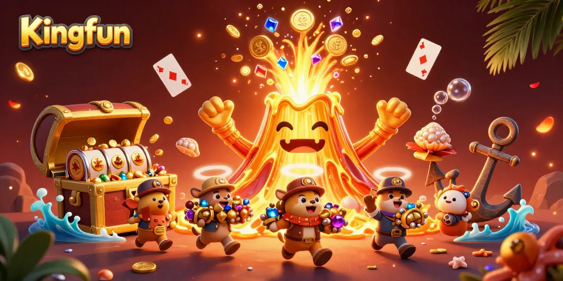 Experience the thrilling Jackpots at Kingfun with a dynamic explosion of coins and treasures.