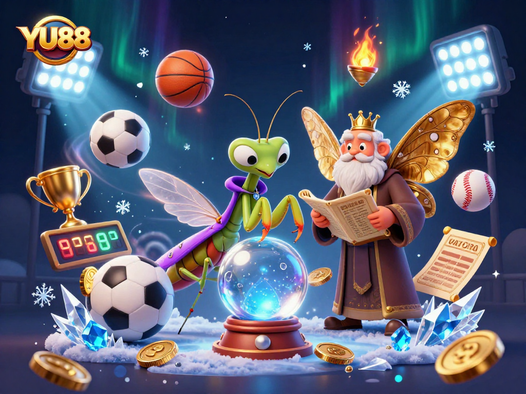 Engage in thrilling betting at YU88 with a mystical scene showcasing fortune tellers and sports elements.