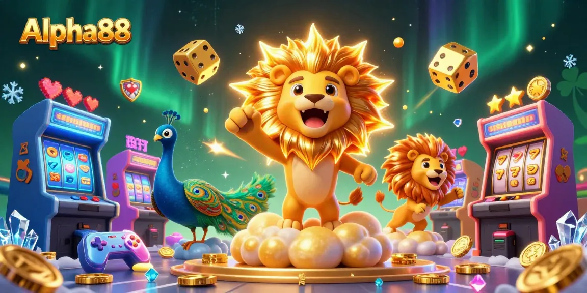 Engage with thrilling slot action at Alpha88, featuring a majestic lion and vibrant gaming elements.