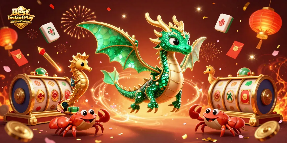Experience the magic of Best Instant Play Online Casinos with a sparkling 3D sea dragon and dynamic casino elements.