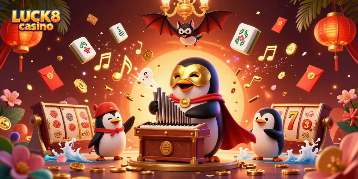 Experience the vibrant world of LUCK8 casino with dynamic 3D characters and golden casino elements.