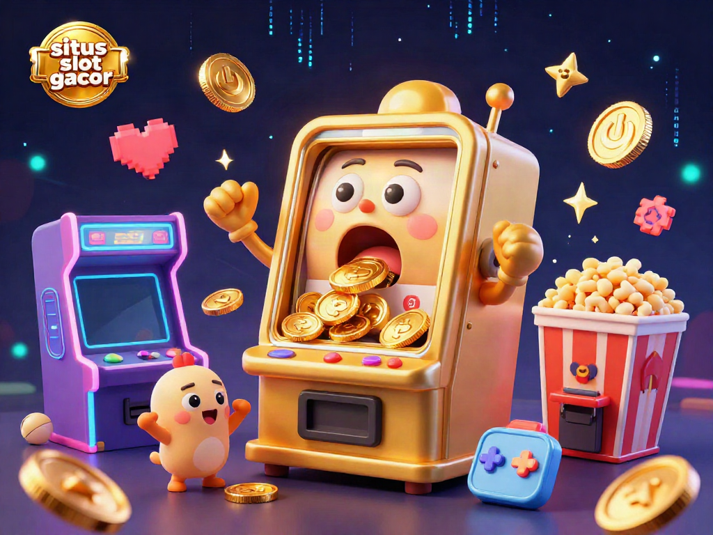 Experience thrill and excitement at situs slot gacor with stunning visuals of a golden slot machine hitting the jackpot.