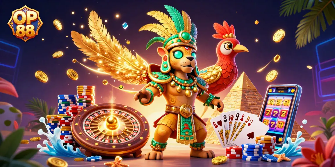 Experience the excitement of winning at OP 88 with dynamic casino elements and vibrant characters.