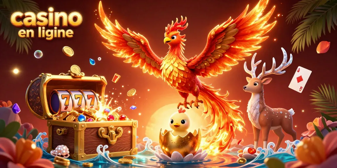 Plongez dans l'univers du casino en ligne avec cette illustration captivante d'un phœnix de feu.