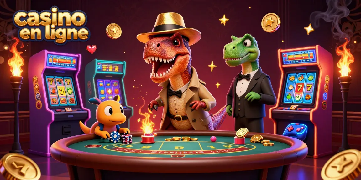Gagnez aux jeux de casino en ligne avec un velociraptor déguisé qui compte les cartes derrière des machines de jeux.