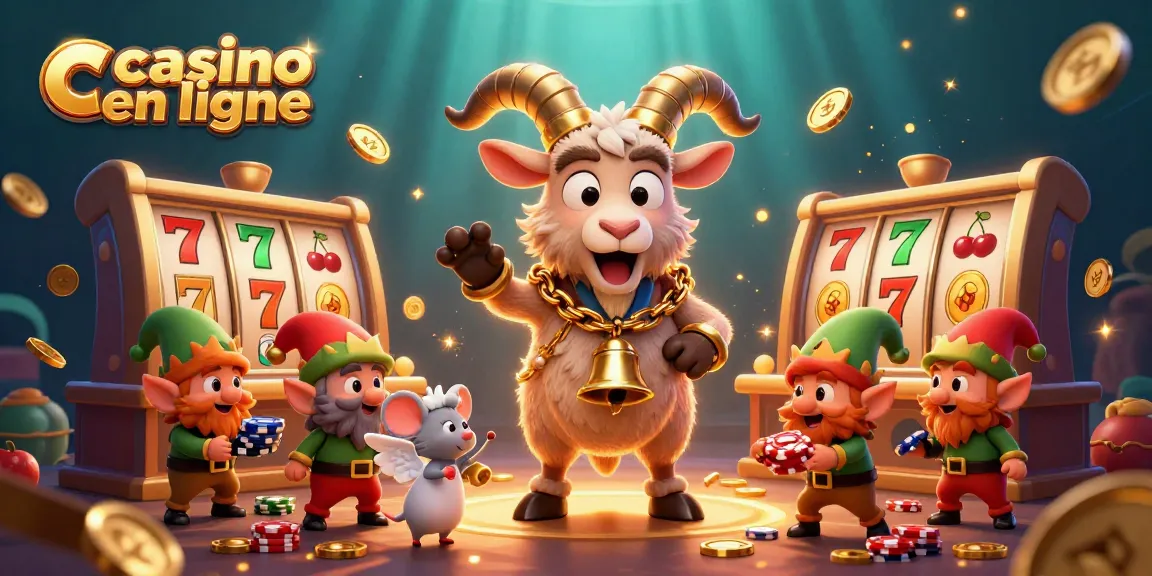 Le casino en ligne animé avec un Krampus dans une ambiance festive, contrôlant un jeu de machines à sous.