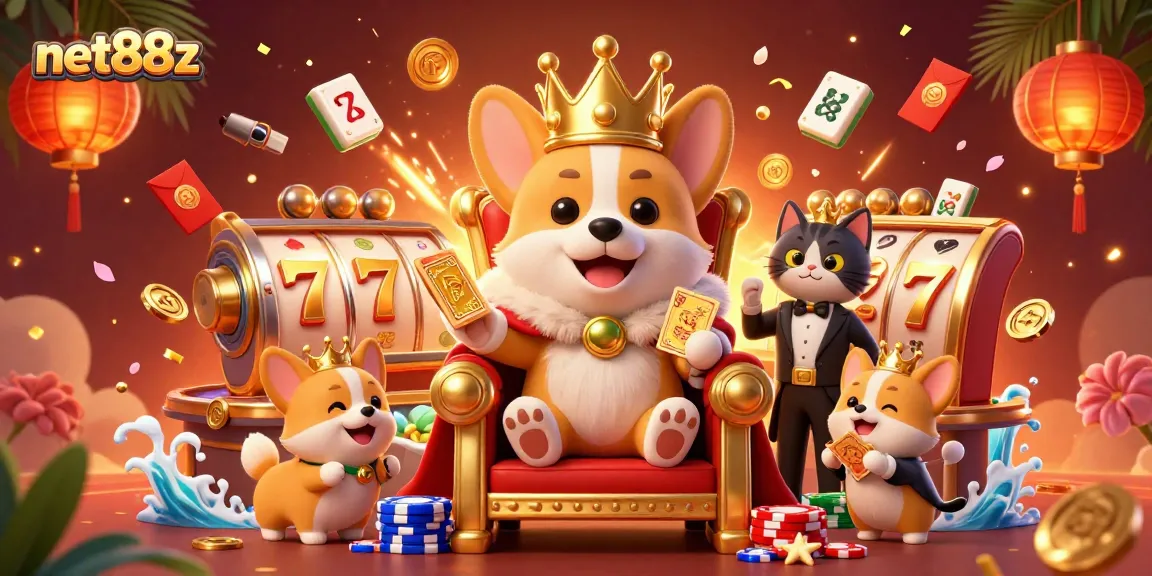 Experience exciting wins with net88z through dynamic casino scenes featuring playful corgis.