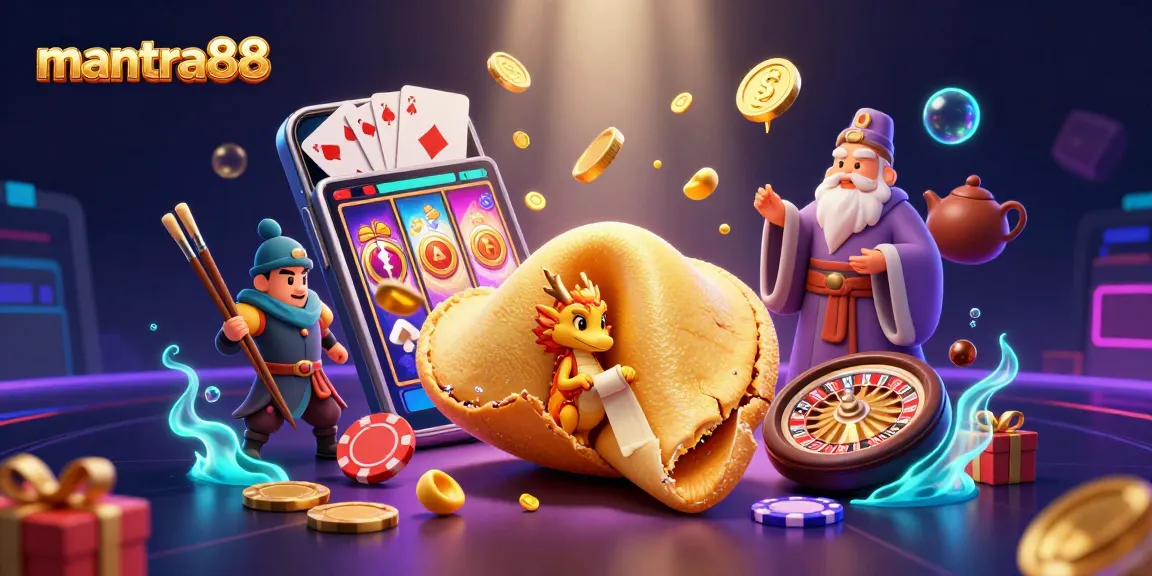 Experience thrilling wins with mantra88's vibrant casino scene featuring golden fortune symbols and dynamic game elements.
