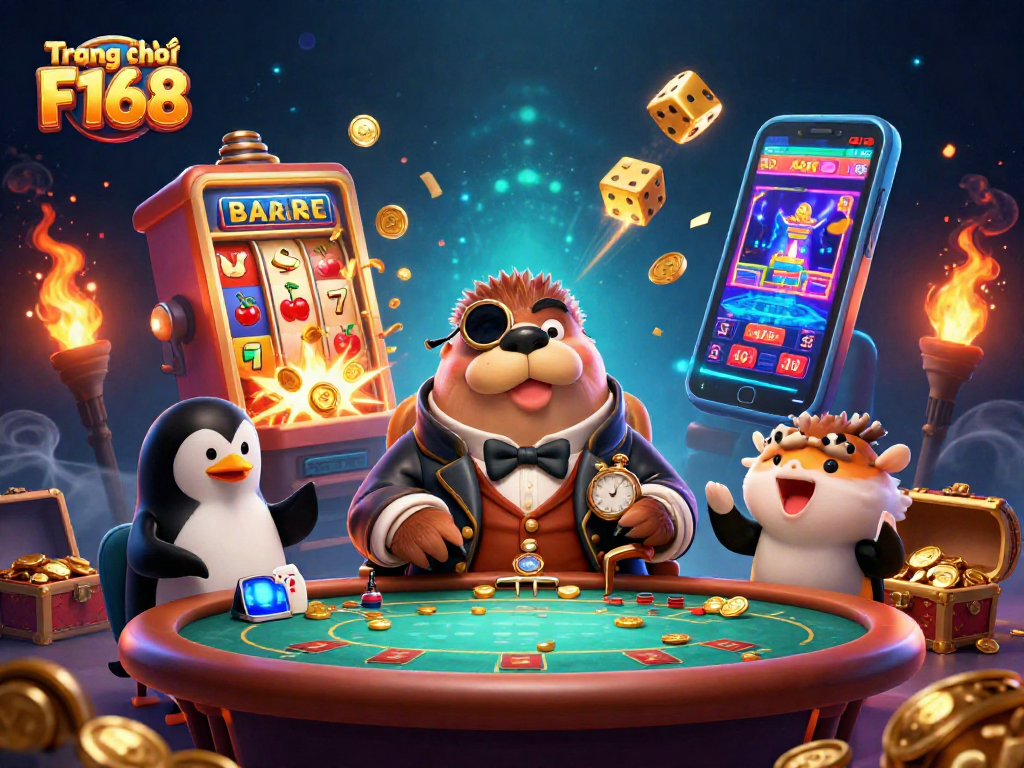 Experience thrilling gaming action atTrang chủ F168 with a vibrant underwater casino scene featuring playful characters.