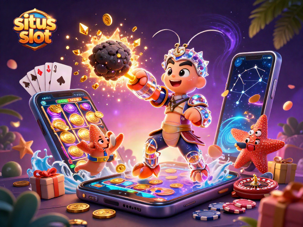 Experience situs slot gameplay with a vibrant depiction of galactic-themed casino characters in action.
