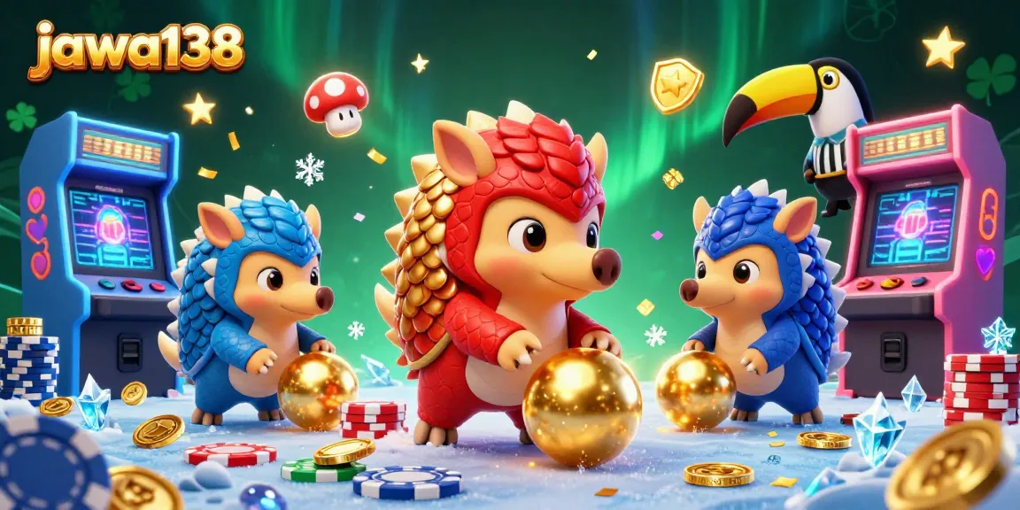 Engage with jaw-dropping gameplay featuring jawa138's colorful casino scene with animated pangolins and poker chips.
