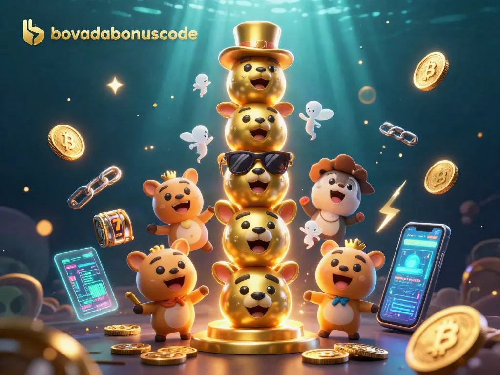 Engage with the latest bovadabonuscode offers in a vibrant 3D casino scene filled with crypto elements.