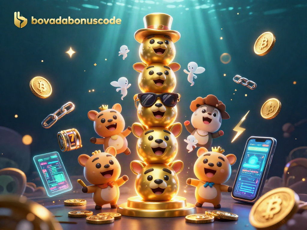 Engage with the latest bovadabonuscode offers in a vibrant 3D casino scene filled with crypto elements.