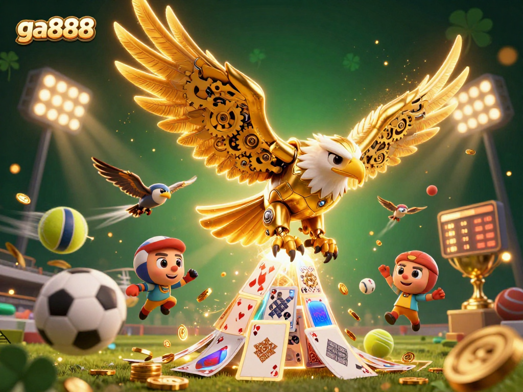 Experience thrilling sports action with ga888’s golden eagle amidst flying casino elements and rich visuals.