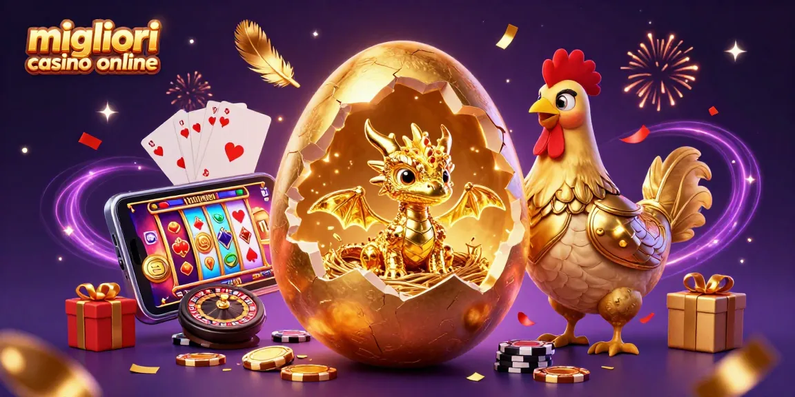 Scopri i migliori casino online con il drago d'oro e le chips in un'illustrazione vivace.