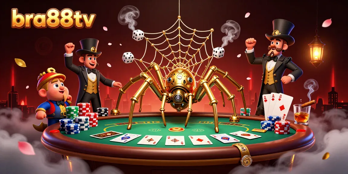 Engage with bra88tv's vibrant steampunk casino scene featuring poker elements and golden extravagance.