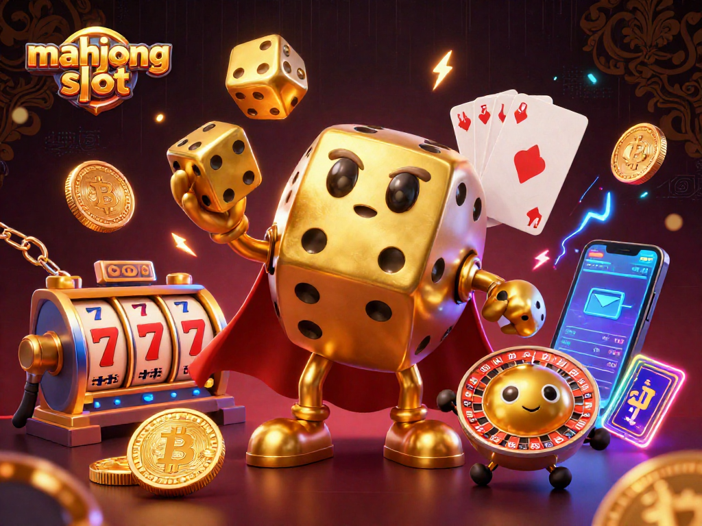 Engage with Mahjong slot features amidst animated characters and bitcoin coins.