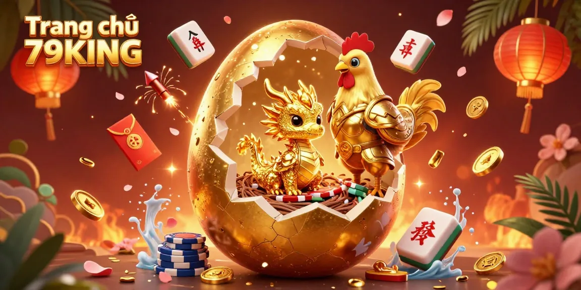 Engage with the thrilling gaming world at Trang chủ 79KING, featuring a golden dragon amidst colorful casino elements.