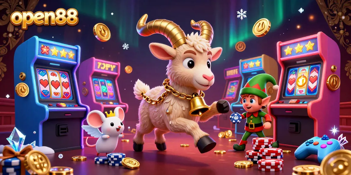 Experience the excitement of open88 at a dynamic online casino with festive characters and vibrant gaming elements.