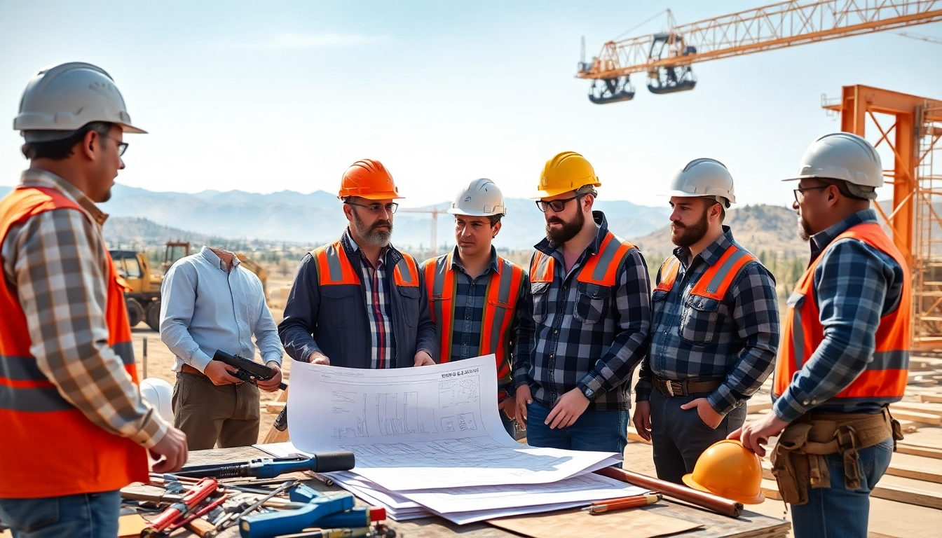 Construction association California members collaborating on an innovative project outdoors, showcasing teamwork and machinery.
