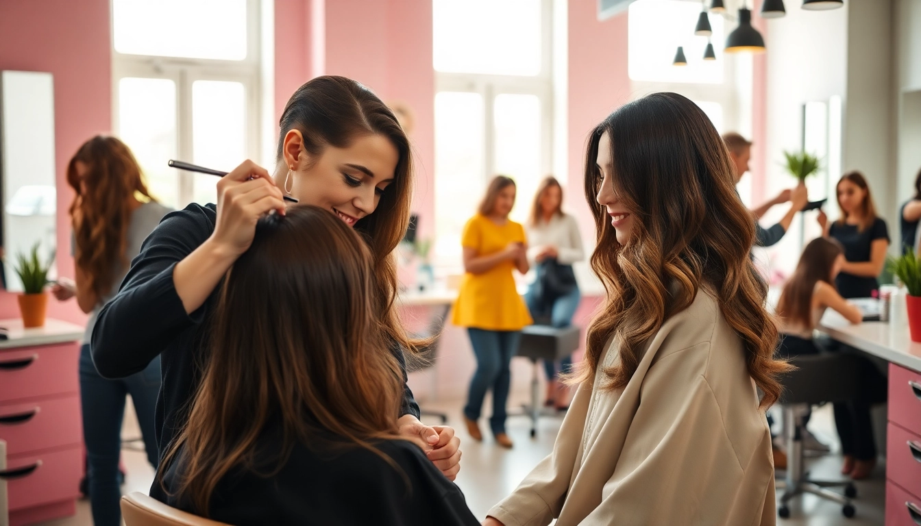 Highlighting award winning hair stylists at work in a vibrant and modern salon.