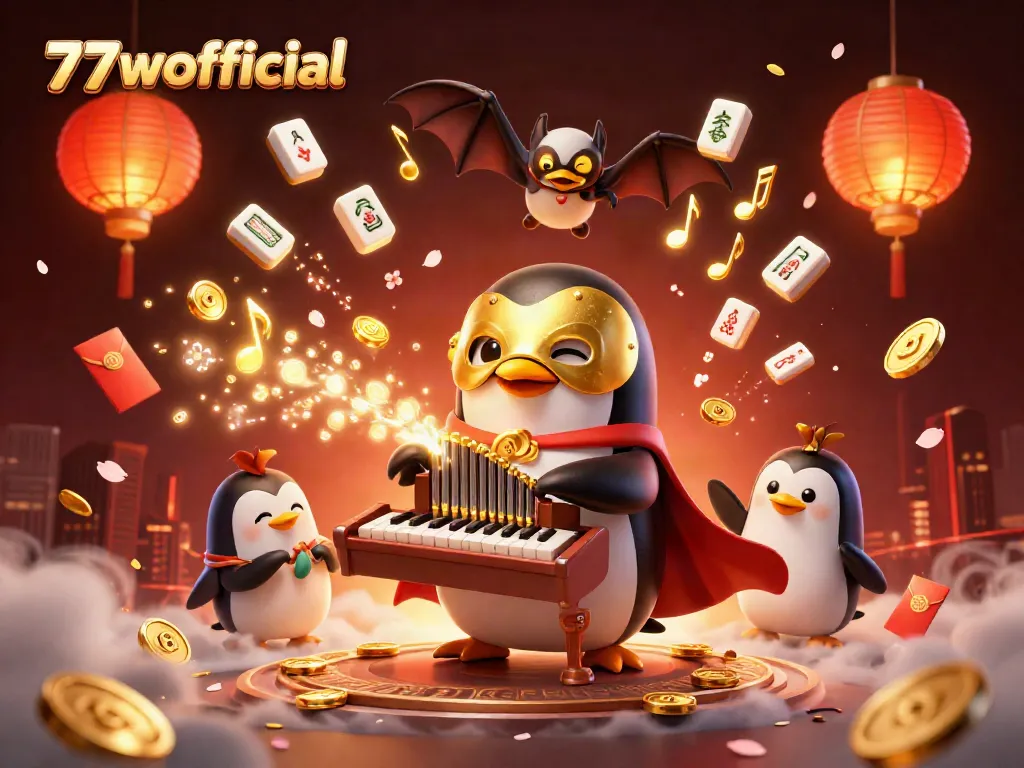 Engage with exciting games at 77wofficial while enjoying a vibrant casino-themed illustration.