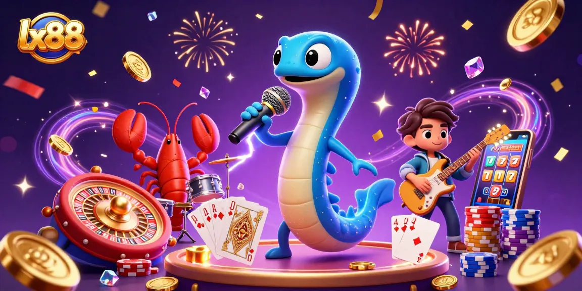 Experience the vibrant entertainment of lx88 with a dynamic underwater casino scene featuring energetic characters and sparkling game elements.
