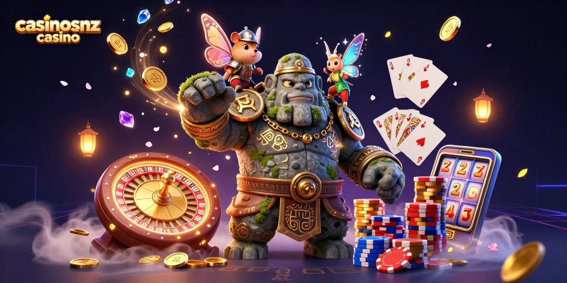 Experience the thrill of casinosnz casino with knights and magic in this vibrant 3D gaming scene.